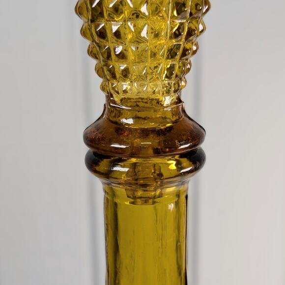 Vintage Amber Glass Pointed Empoli Diamond Point Genie Bottle with Stopper 20in - Picture 7 of 13